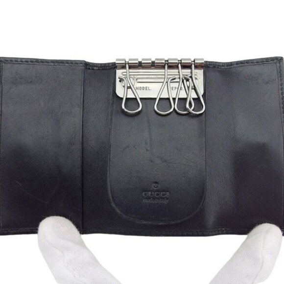 GUCCI Key Case Logo Plate Leather Authentic Used - Picture 4 of 7